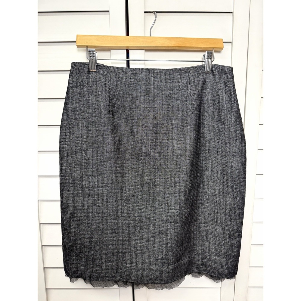 Classiques Entier Tweed Wool Blend Mesh Ruffle Pencil Skirt Women's Size 10